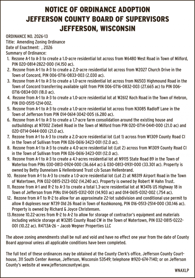 Notice, Jefferson County, Jefferson, WI