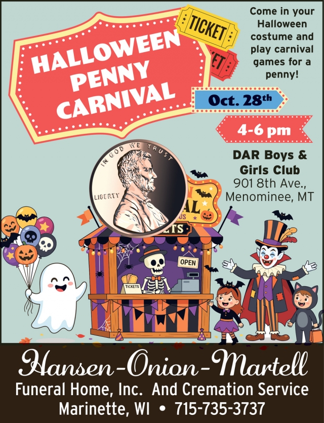 HALLOWEEN PENNY CARNIVAL, Hansen-Onion Funeral Home, Inc, Marinette, WI