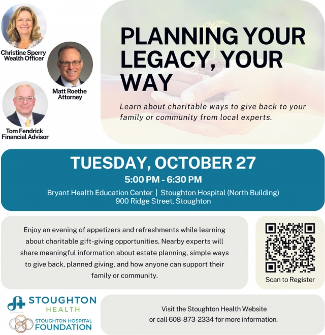 Planning Your Legacy, Your Way, Stoughton Hospital, Stoughton, WI