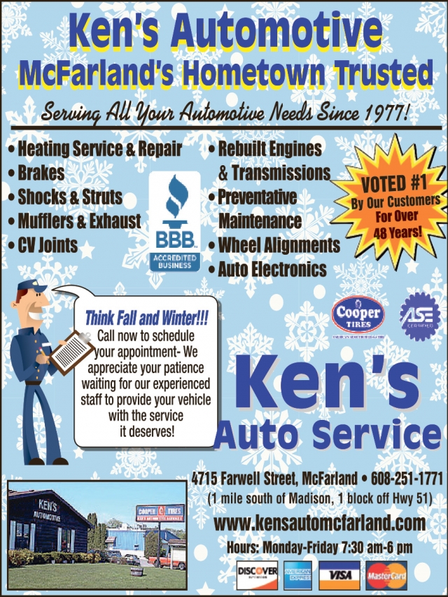 McFarland's Hometown Trusted, Ken's Automotive Services, Mcfarland, WI