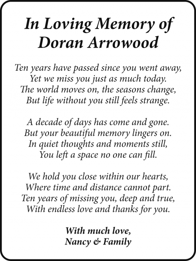 Doran Arrowood, Strasser-Roller Funeral Home, Antigo, WI