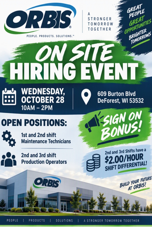 On Site Hiring Event, ORBIS, De Forest, WI