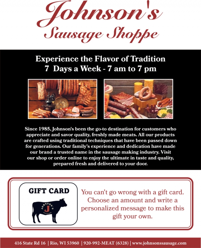Gift Card, Johnson's Sausage Shoppe & Catering, Rio, WI