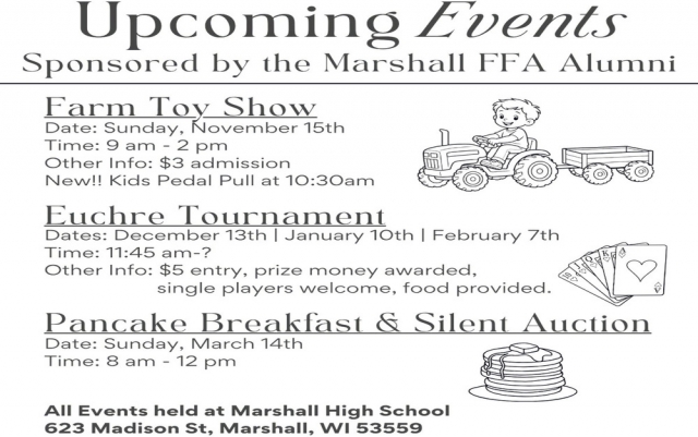 Upcoming Events, Marshall FFA Alumni, Marshall, WI