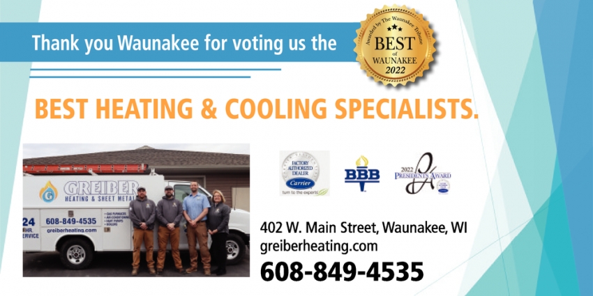 Thank You Waunakee For Voting Us The Best Heating & Cooling Specialists