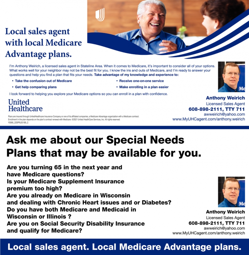 Local Sales Agent With Local Medicare Advantage Plans.