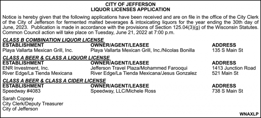 Liquor Licenses Application