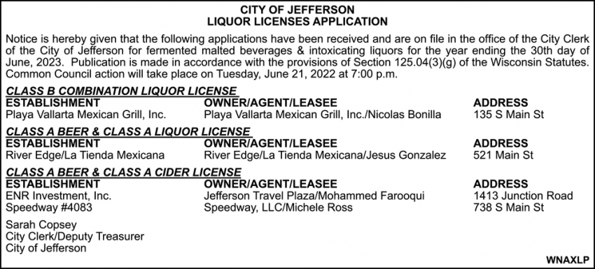 Liquor Licenses Application