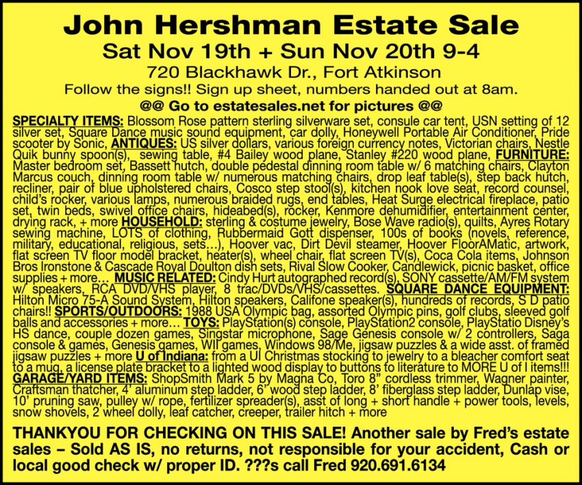 John Hershman Estate Sale