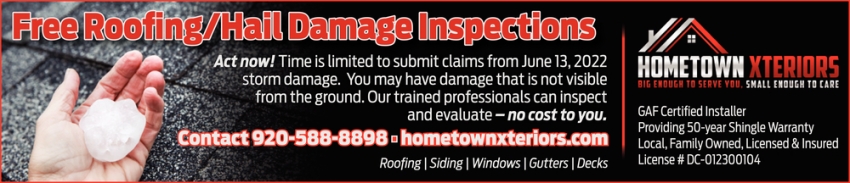 Free Roofing/Hall Damage Inspections