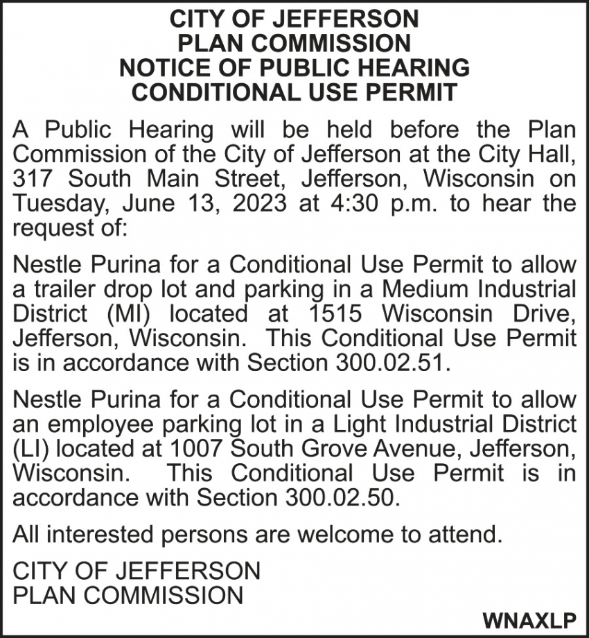 Notice of Public Hearing Conditional Use Permit