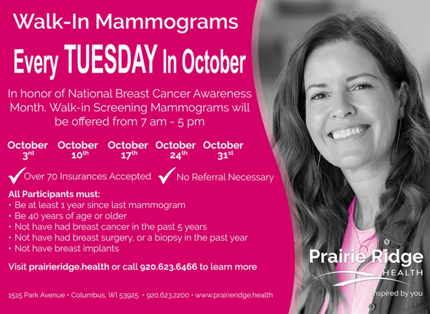 Walk In Mammograms Every Tuesday In October