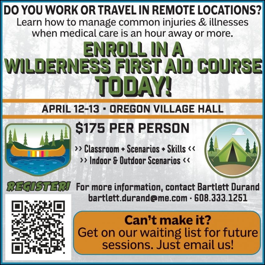 Midwest Wilderness First Aid Training (March 15-16 & April 12-13, 2025)