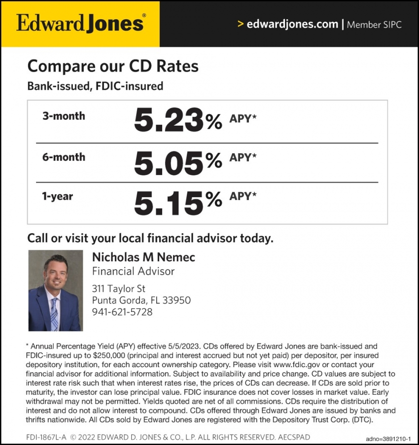 Compare Our CD Rates, Nicholas m Nemec Edward Jones, Punta Gorda, FL