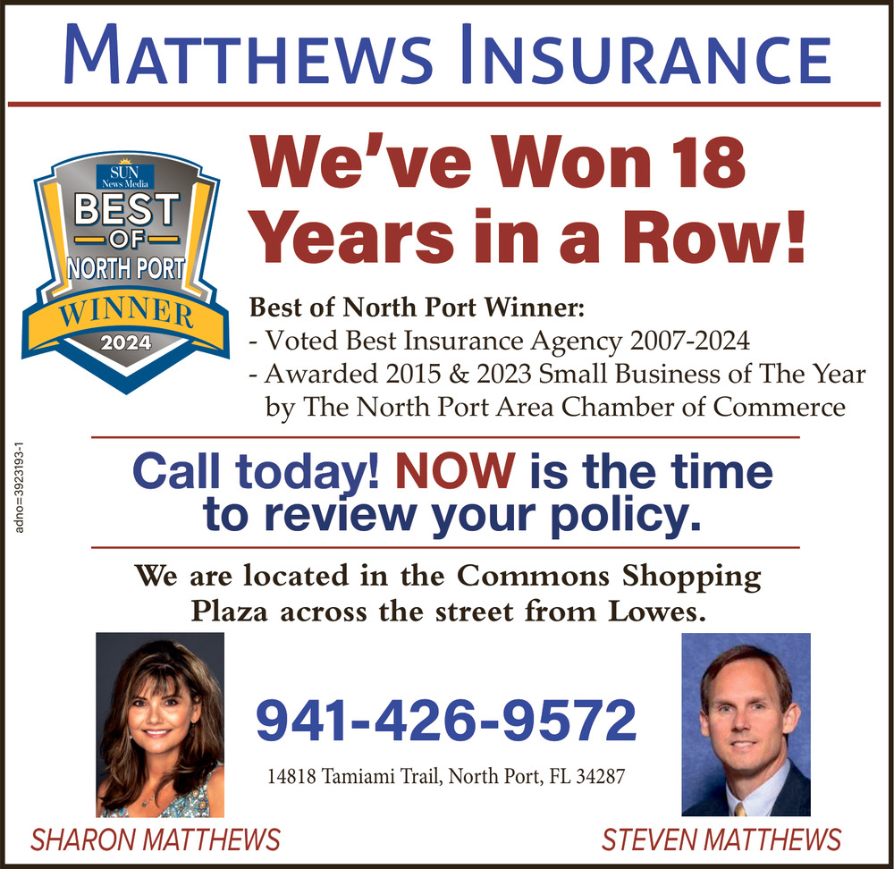 We've Won 18 Years in A Row!, Matthews Insurance Agency, North Port, FL