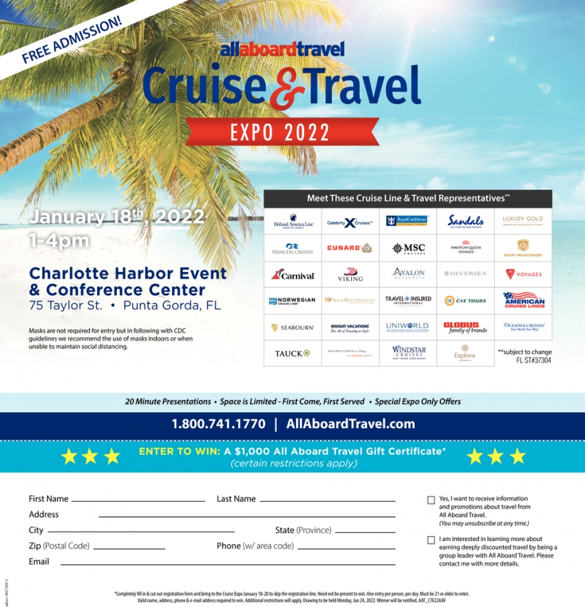 Free Admission, Cruise & Travel Expo 2022, Ft Myers, FL