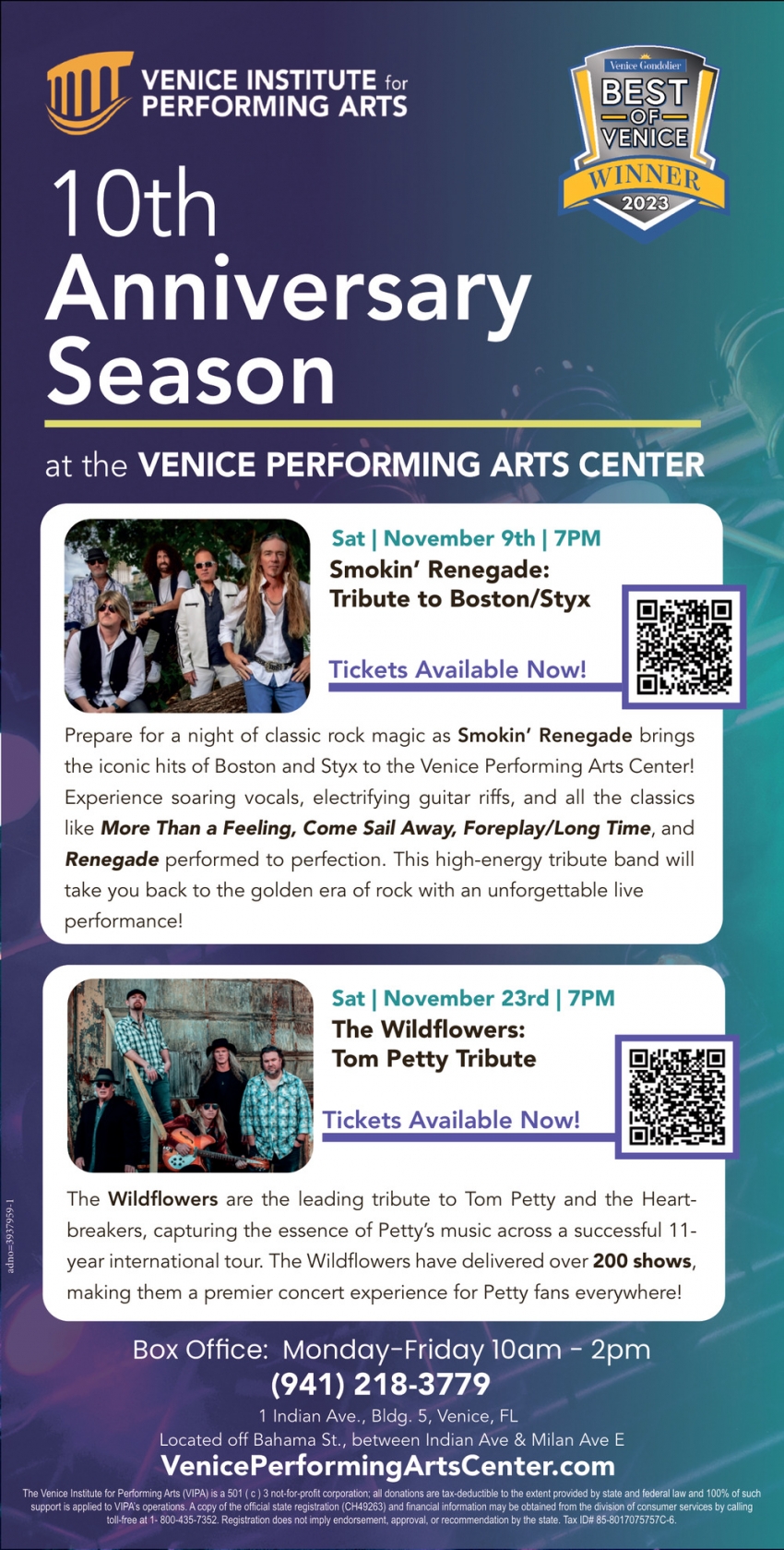 10th Anniversary Season, Venice Institute for Performing Arts, Venice, FL