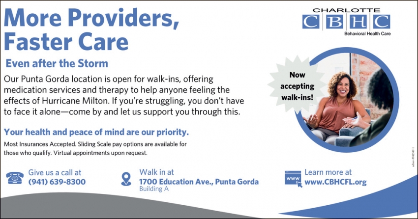 More Providers, Faster Care, Charlotte Behavioral Health Care