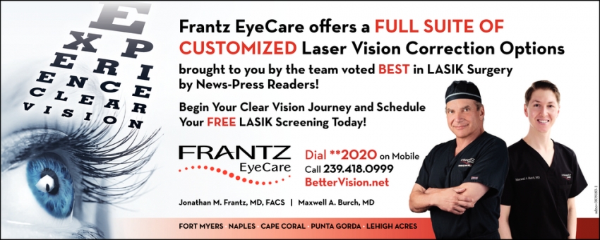 Frantz EyeCare Offers a Full Suite of Customized Laser Vision Correction Options