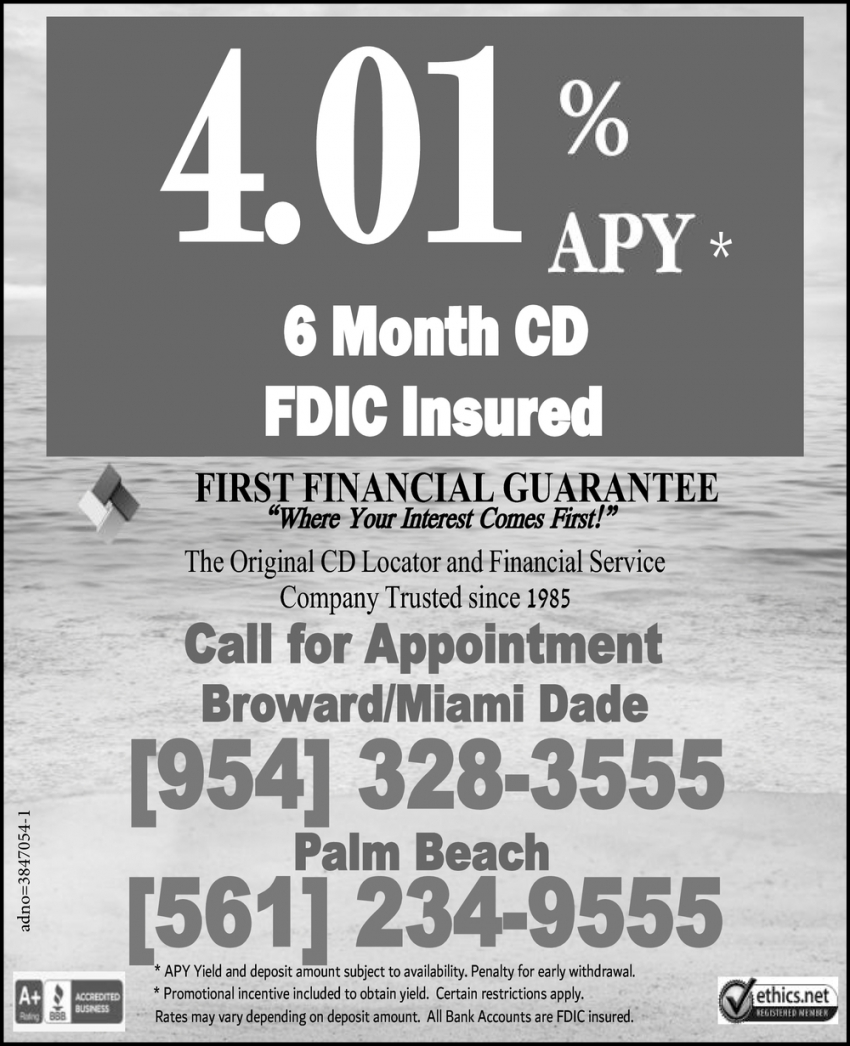 4.01% 6 Month CD FDIC Insured