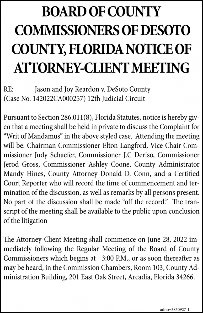 Notice Of AttorneyClient Meeting