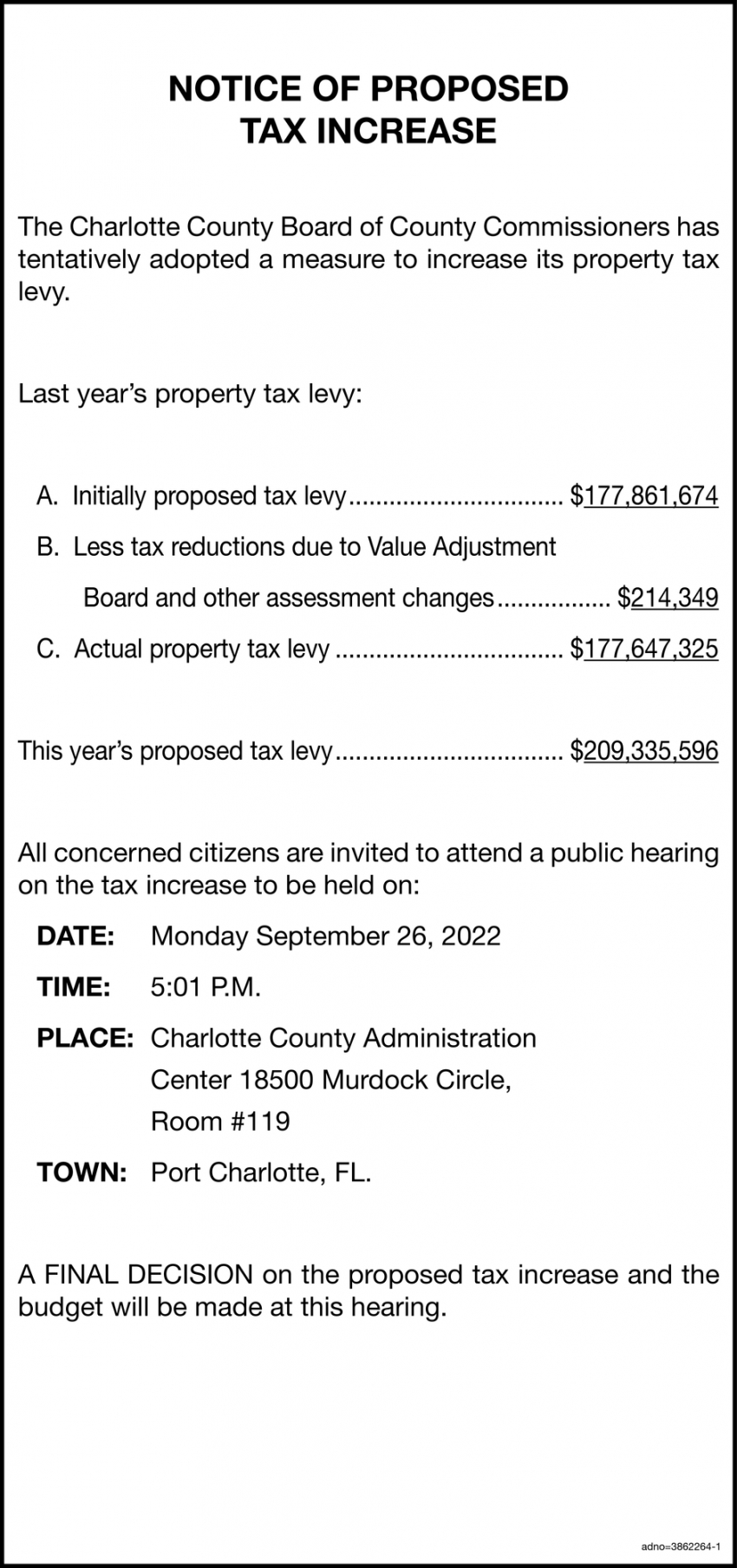 Notice Of Proposed Tax Increase