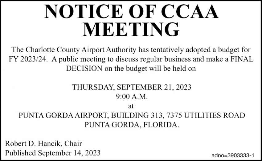 Notice of CCAA Meeting