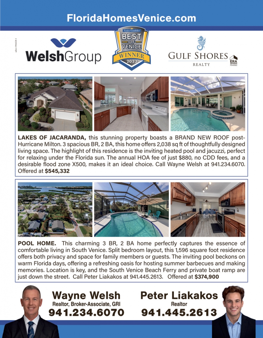 Wayne Welsh / Peter Liakakos - Welsh Group / Golf Shores Realty