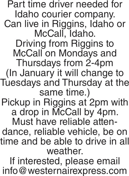 Part Time Driver Needed for Idaho