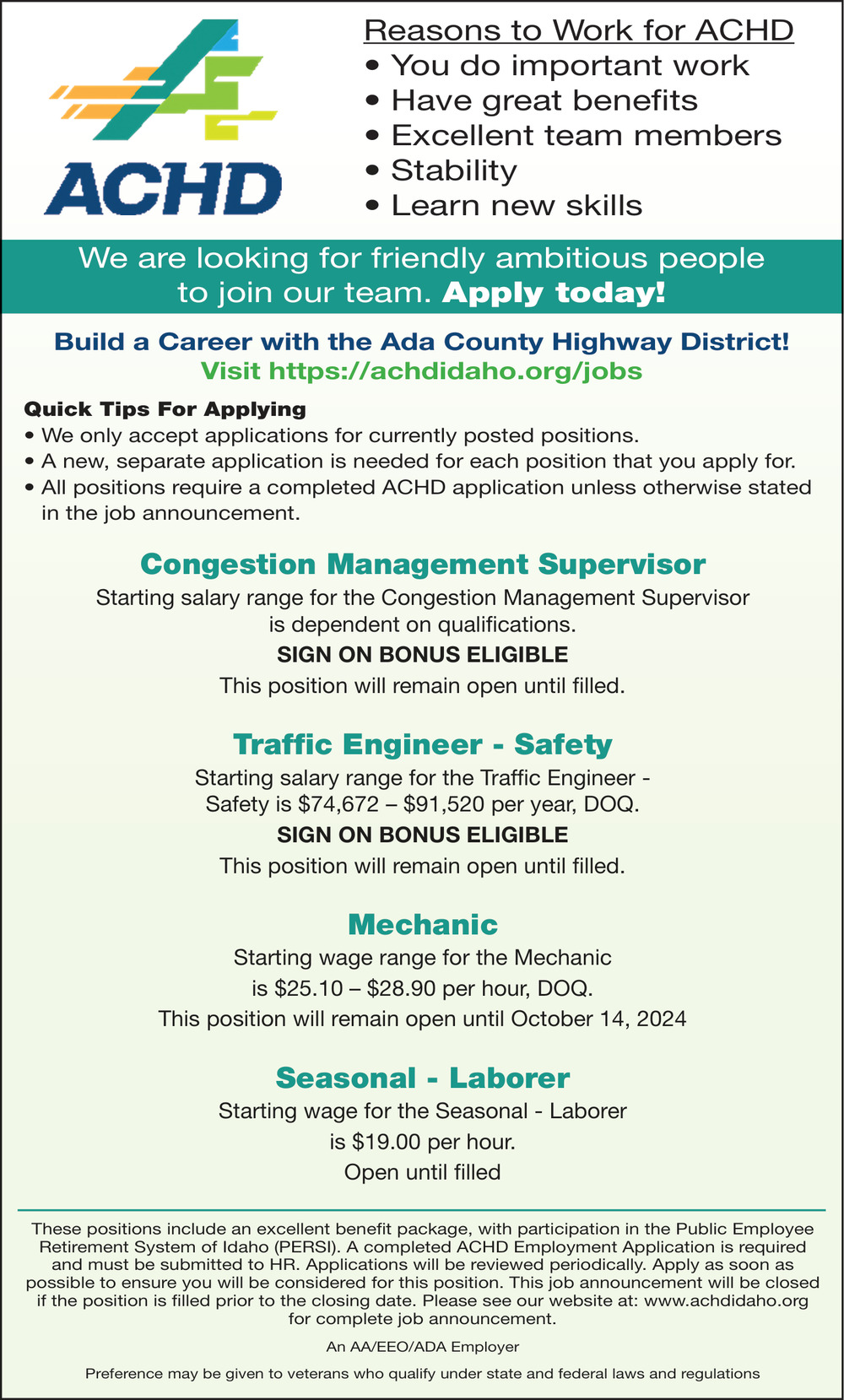 Build a Career with the Ada County Highway District!