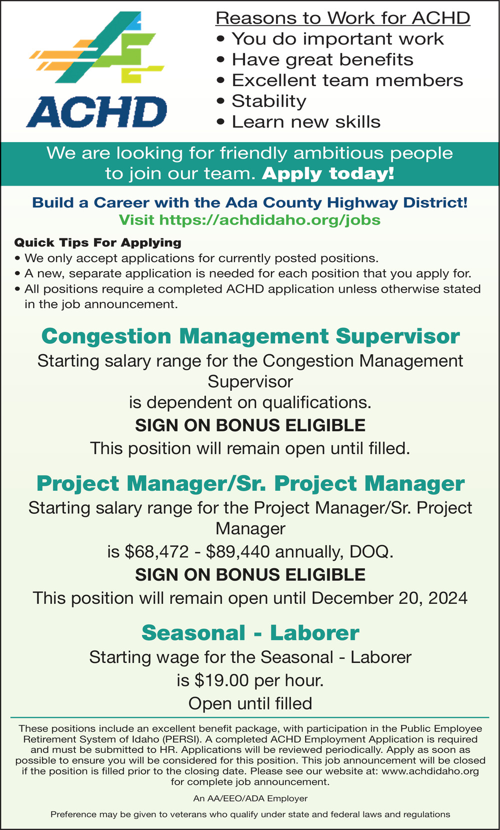 Build a Career with the Ada County Highway District!