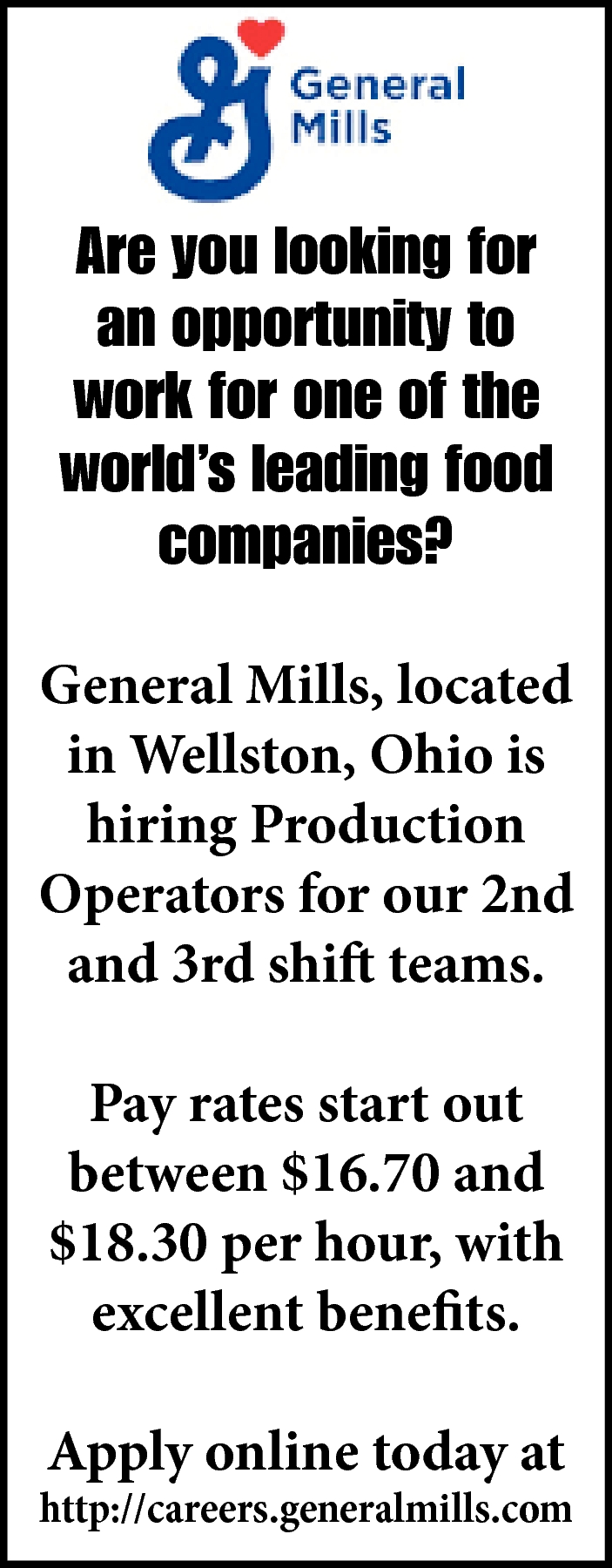 Is Hiring Production Operators General Mills Wellston Oh