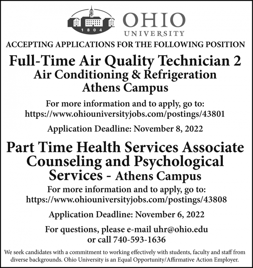 Full Time Air Quality Technician - Part Time Health Services Associate
