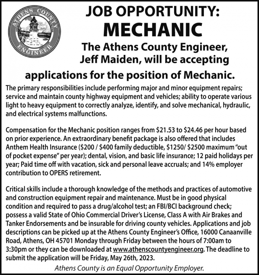 Job Opportunity: Mechanic