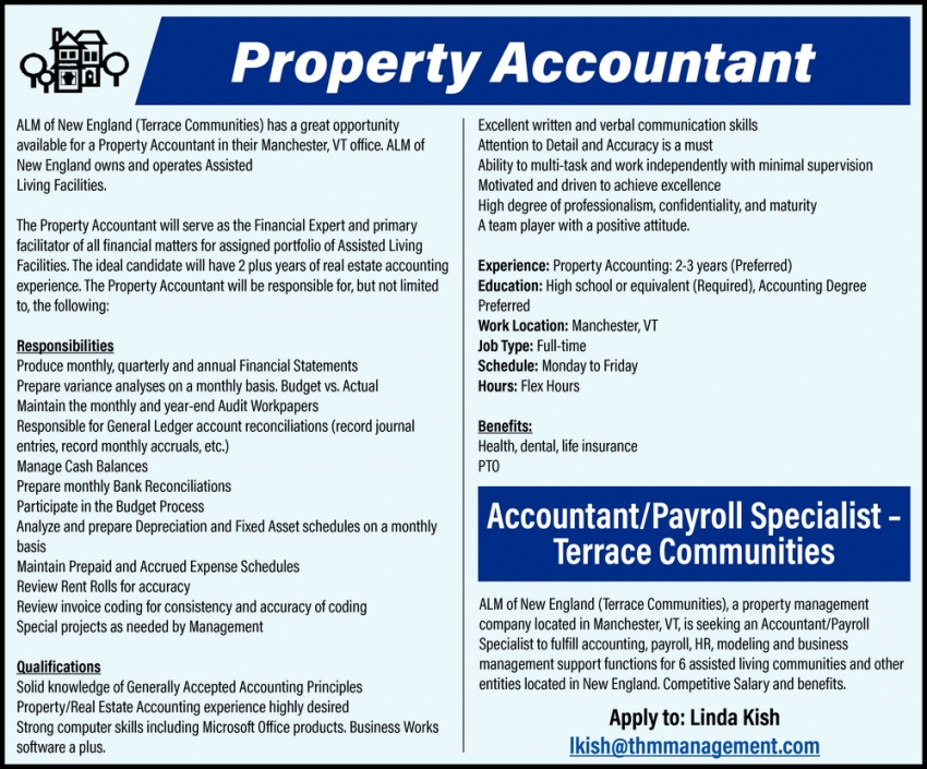 Property Accountant, THM Property Management, Manchester Center, VT
