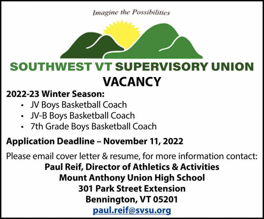 JV Boys Basketball Coach - JV-B Boys Basketball Coach, Southwest VT  Supervisory Union, Bennington, VT
