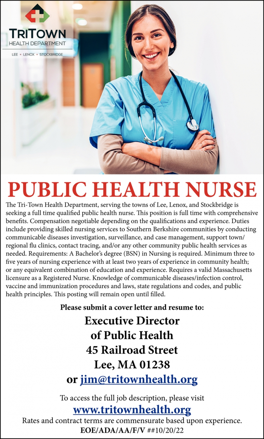 Public Health Nurse, Tri-Town Health Department , Lee, MA