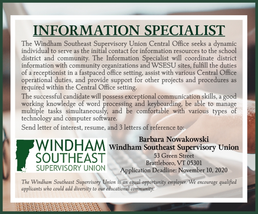 Information Specialist, Windham Southeast Supervisory Union