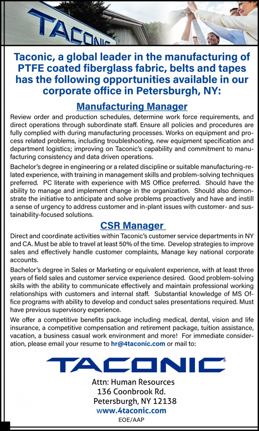 Manufacturing Manager - CSR Manager