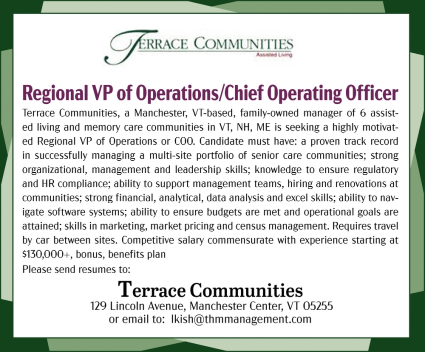 Controller, VP Of Operations/Chief Operating Officer