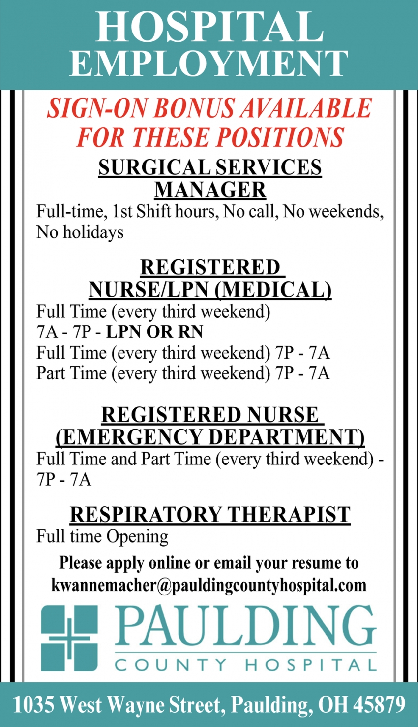 Surgical Services Manager - Registered Nurse/LPN