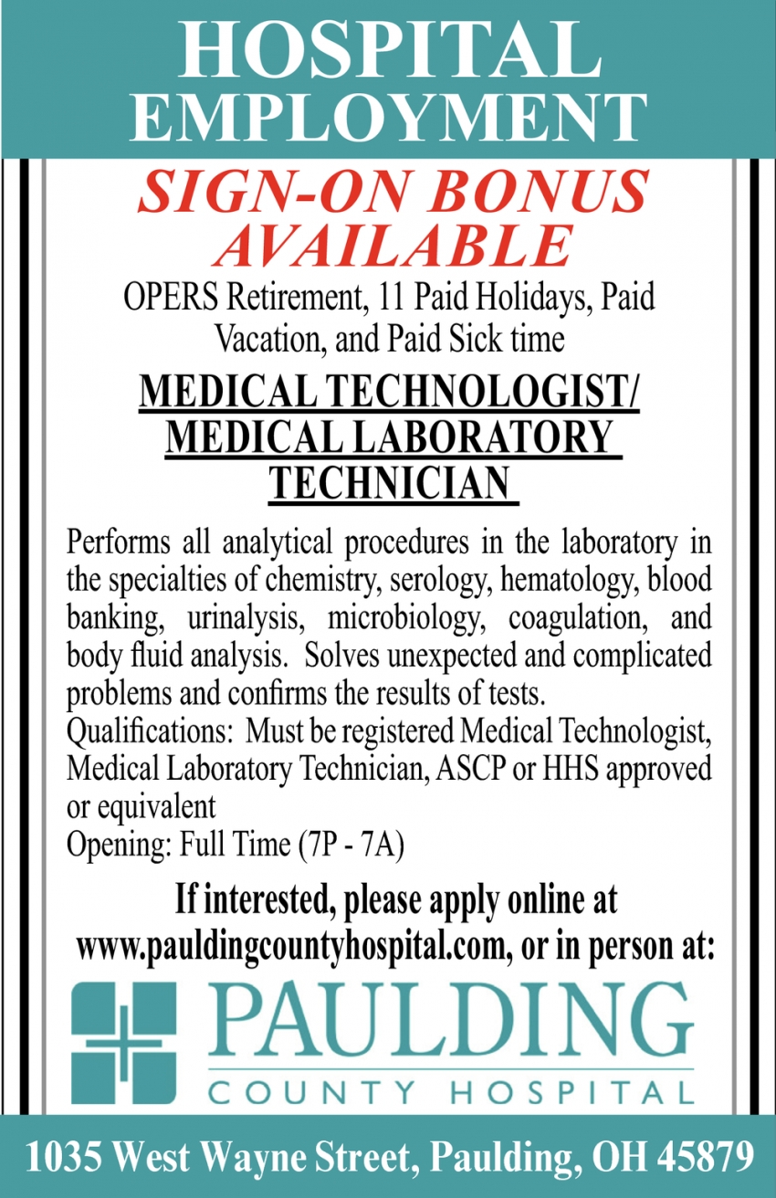Medical Technologist / Medical Laboratory Technician