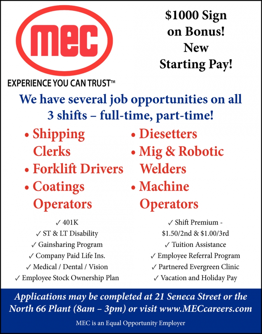 We Have Several Job Opportunities