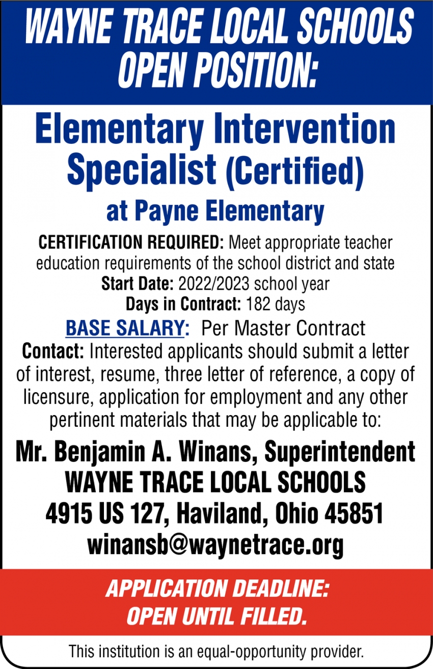 Elementary Intervention Specialist