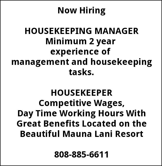 Housekeeping Manager, 8088856611