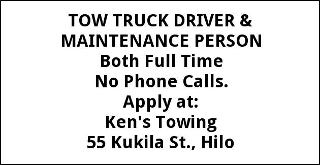 Tow Truck Driver & Maintenance Person