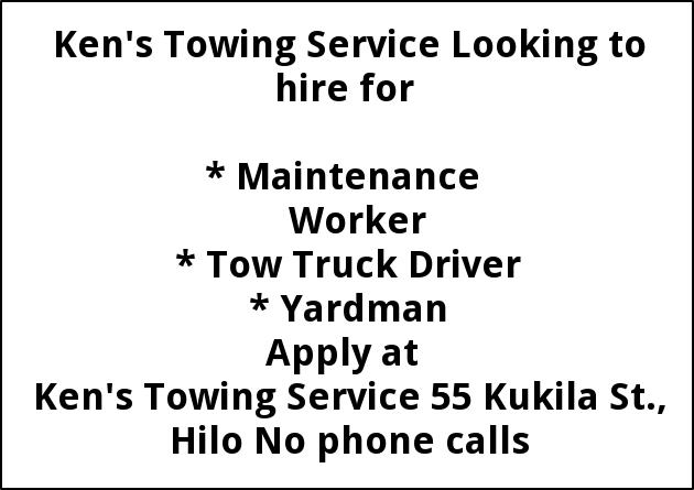Tow Truck Driver - Maintenance Worker - Yardman