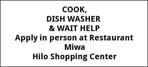 Cook, Dish Washer & Wait Help