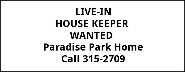 Live In Housekeeper Wanted