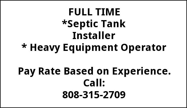 Septic Installer - Heavy Equipment Operator